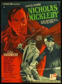 3o090 NICHOLAS NICKLEBY Danish movie poster '47 cool K. Wenzel art of Cedric Hardwicke, cast!