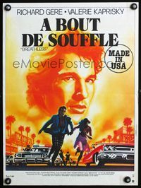 3o195 BREATHLESS French 15x21 movie poster '83 Richard Gere & Kaprisky, cool action Made in USA art!