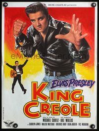 3o247 KING CREOLE French 15x21 poster R78 cool Masii art of Elvis Presley w/leather jacket & guitar!