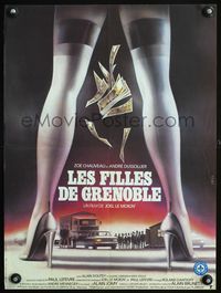 3o251 LES FILLES DE GRENOBLE French 15x21 '81 cool Landi art of sexy woman's legs & falling money!