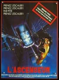 3o254 LIFT French 15x21 movie poster '83 De Lift, cool artwork of elevator shaft & screaming man!