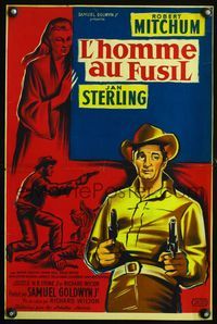 3o260 MAN WITH THE GUN French 15x23 movie poster '55 art of cowboy Robert Mitchum, Jan Sterling