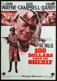 3o301 TRUE GRIT French 15x21 '69cool art of John Wayne as Rooster Cogburn, Kim Darby, Glen Campbell
