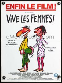 3o303 VIVE LES FEMMES French 15x21 movie poster '84 funny woman harassing man cartoon art!