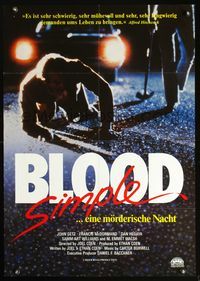 3o107 BLOOD SIMPLE German poster '85 Joel & Ethan Coen, cool image of man on the road in headlights!