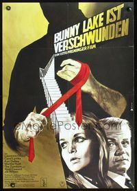 3o108 BUNNY LAKE IS MISSING German '65 Otto Preminger, creepy artwork of man wrapping hand w/tie!