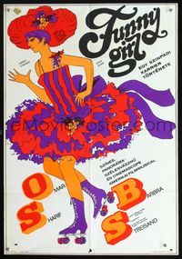 3o074 FUNNY GIRL Hungarian poster '71 cool different art of Barbra Streisand on roller skates by SM!