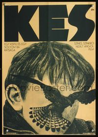 3o077 KES Hungarian movie poster '69 David Bradley, Ken Loach, wild Kemeny Gy art of bird-face boy!