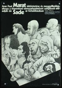 3o079 MARAT/SADE Hungarian movie poster '70 wild Kemeny Gy black & white artwork of cast!