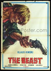 3o011 BEAST Italian/Span one-sheet poster '70 La Belva, great art of insane Klaus Kinski w/revolver!