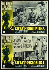 3o396 CAPTIVE CITY 2 Italian photobusta posters '52 John Forsythe, pretty Joan Camden, film noir!