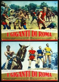 3o414 GIANTS OF ROME 2 Italian photobusta posters '64 I Giganti di Roma, great gladiator images!