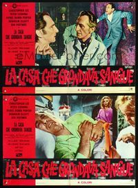 3o421 HOUSE THAT DRIPPED BLOOD 2 Italian photobusta posters '71 Peter Cushing holding his own head!