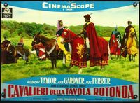3o493 KNIGHTS OF THE ROUND TABLE Italian photobusta '54 Robert Taylor & Ava Gardner on horseback!