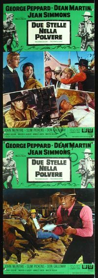 3o445 ROUGH NIGHT IN JERICHO 2 Italian photobustas '67 Dean Martin & George Peppard with guns drawn!