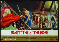 3o520 SEVEN FROM THEBES Italian photobusta '64 Sette a Tebe, cool image of Roman soldiers fighting!