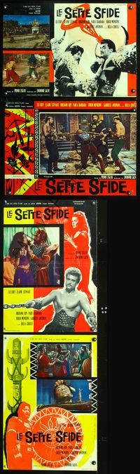 3o372 SEVEN REVENGES 4 Italian photobustas '61 Le Sette Sfide, Ed Fury, cool sword & sandal images!