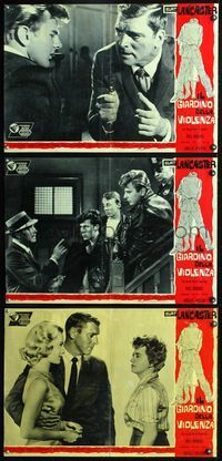 3o386 YOUNG SAVAGES 3 Italian photobustas '61 Burt Lancaster, Dina Merrill, John Frankenheimer!