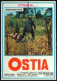 3o041 OSTIA Italian large photobusta movie poster '70 Pier Paolo Pasolini, people in field!