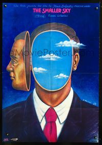 3o611 SMALLER SKY Polish poster '81 Mniejsze niebo, wild R. Olbiriski art of man w/face on hinges!