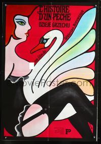 3o615 STORY OF A SIN Polish movie poster '75 Dzieje Grzechu, great sexy artwork by Jerzy Flisak!