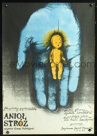 3o543 ANDJEO CUVAR Polish poster '87 Samardzic, great Andrzej Pagowski art of golden baby in hand!