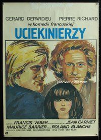 3o552 LES FUGITIFS Polish poster 1987cool Maria Ihnatowicz art of Gerard Depardieu & Pierre Richard!