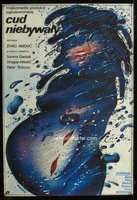 3o623 UNSEEN WONDER Polish movie poster '84 wild Maciej Woltman art of pregnant water woman!