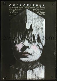 3o554 CUDZOZIEMKA Polish '86 Wisniewska, cool Andrzej Pagowski woman's image in block of wood!
