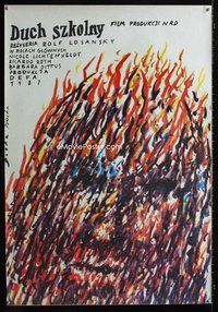 3o557 DAS SCHULGESPENST Polish movie poster '86 really cool Procka art of face composed of flames!