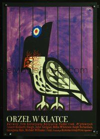 3o671 EAGLE IN A CAGE Polish 23x33 poster '72 wild Jerzy Flisak art of demented bird w/Napoleon hat!