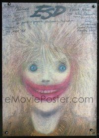 3o561 ESD Polish movie poster '87 creepy Andrzej Pagowski art of joker clown-faced person!