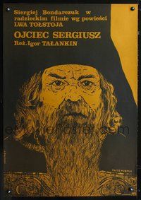 3o564 FATHER SERGIUS Polish poster '78 Tolstoy's novel, Andrzej Pagowski duotone art of bearded man!