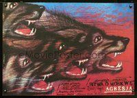 3o565 FIGHT FOR MOSCOW Polish poster '85 different, colorful Pagowski art of snarling wolf pack!