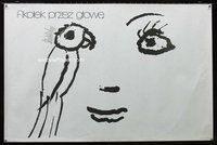 3o567 FIKOLEK PRZEZ GLOWE Polish poster '87 cool Mieczyslaw Wasilewski art of face w/bird for eye!