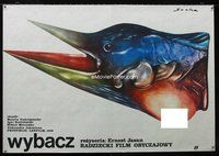3o568 FORGIVE ME Polish poster '86 Russian, really bizarre Procka Socha fish/bird w/breast artwork!