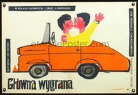3o682 HLAVNI VYHRA Polish 23x34 poster '59 Hlavni vyhra, H. Bodnarowna art of kissing couple in car!