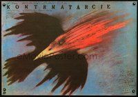 3o579 KONTRUDAR Polish movie poster '85 Ulyanov, great Andrzej Pagowski flying bird w/reversed head!