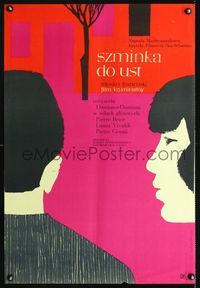 3o713 LIPSTICK Polish 23x33 movie poster '60 Pierre Brice, cool Ewa Frysztak art of couple!