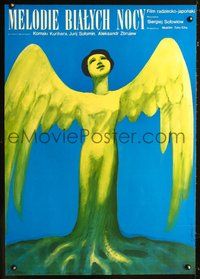 3o585 MELODIES OF A WHITE NIGHT Polish poster '77 Kurihara, colorful Wiktor Gorka art of angel!