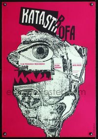 3o727 MERENYLET Polish 23x33 movie poster '60 abstract Roman Cieslewicz art of monster w/map head!