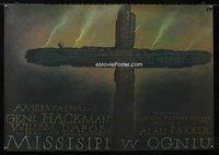 3o587 MISSISSIPPI BURNING Polish '90 best poster, great Wieslaw Walkuski art of charred cross!