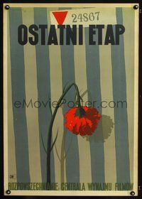 3o736 OSTATNI ETAP Polish 23x33 '48 Auschwitz death camp, great Trepkowski art of wilted flower!
