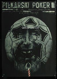 3o593 PILKARSKI POKER Polish movie poster '89 cool Andrzej Pagowski art of soccer ball w/whistle!