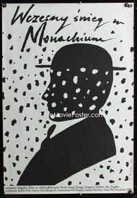 3o598 RANI SNIJEG U MUNCHENU Polish poster '86 black & white spotted Niehe art of man's silhouette!