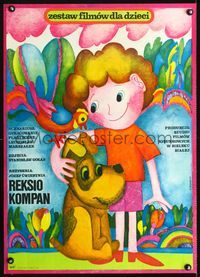 3o751 REKSIO KOMPAN Polish 23x32 movie poster '77 cute Hanna Bodnar art of boy & his dog!