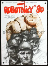 3o601 ROBOTNICY '80 Polish movie poster '81 striking Pagowski art of tough union workers!