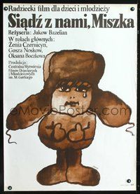 3o606 SIADZ Z NAMI, MISZKA Polish poster '77 sad Maciej Zbikowski art of crying boy in winter gear!