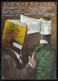 3o607 SIEKIEREZADA Polish movie poster '85 bizarre Pagowski book head & axe head people art!