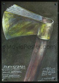 3o608 SIEKIEREZADA Polish movie poster '85 colorful Andrzej Pagowski abstract art of book axe!